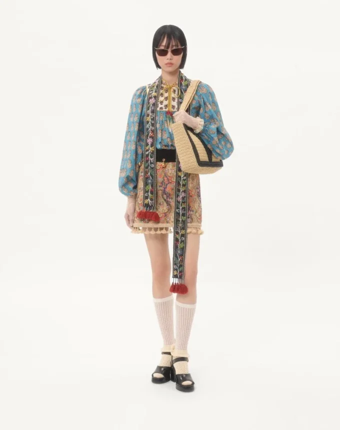 Embroidered Skirt On Piquet With Paisley Voyage Imaginaire Print Embroidered Skirt On Piquet With Paisley Voyage Imaginaire Print