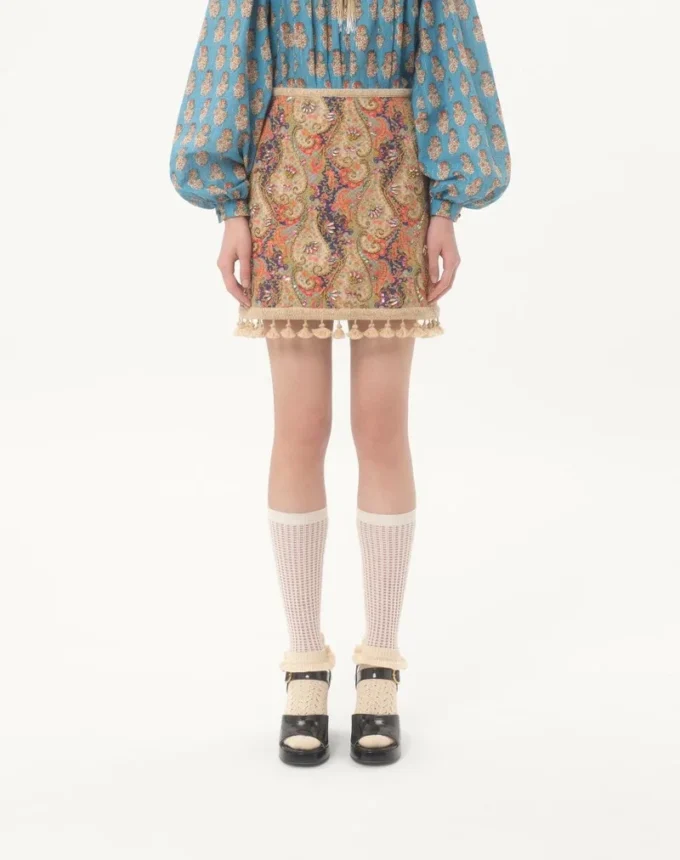 Embroidered Skirt On Piquet With Paisley Voyage Imaginaire Print Embroidered Skirt On Piquet With Paisley Voyage Imaginaire Print