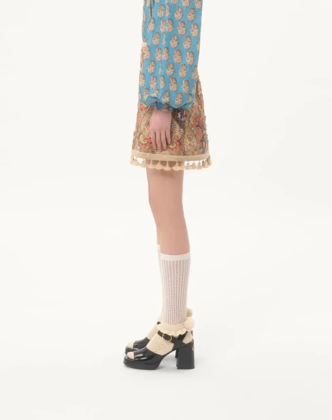 Embroidered Skirt On Piquet With Paisley Voyage Imaginaire Print Embroidered Skirt On Piquet With Paisley Voyage Imaginaire Print