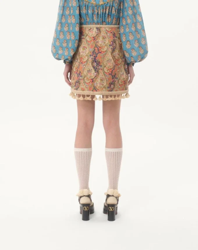Embroidered Skirt On Piquet With Paisley Voyage Imaginaire Print Embroidered Skirt On Piquet With Paisley Voyage Imaginaire Print