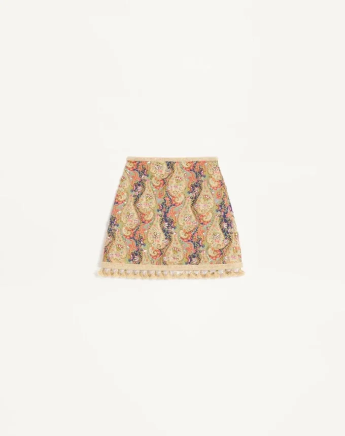 Embroidered Skirt On Piquet With Paisley Voyage Imaginaire Print Embroidered Skirt On Piquet With Paisley Voyage Imaginaire Print