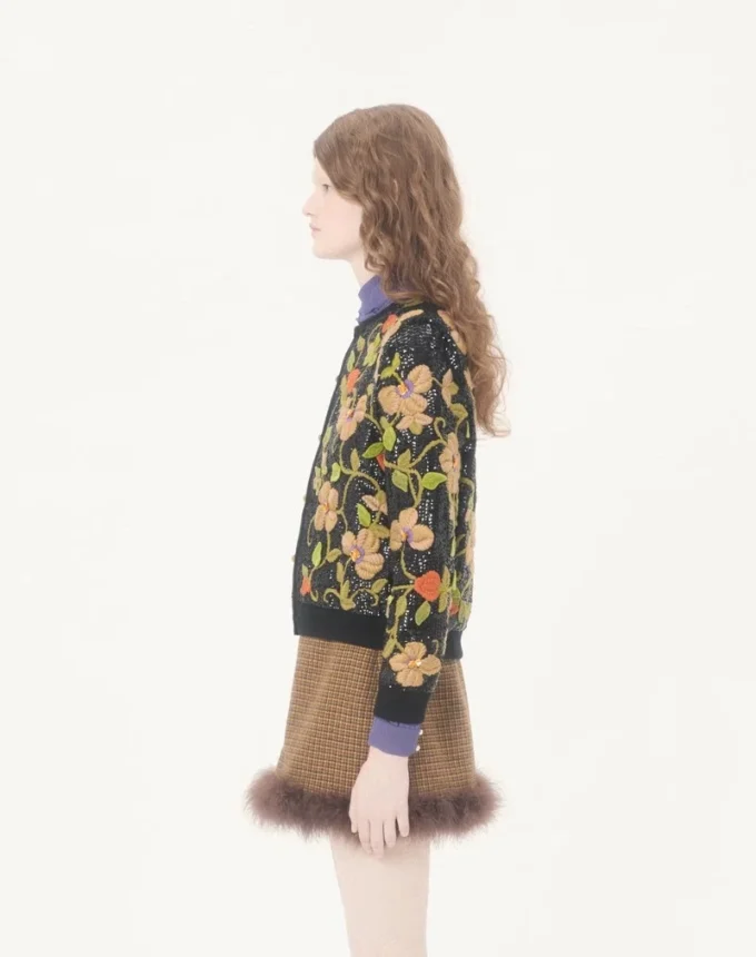 Embroidered Wool Cardigan