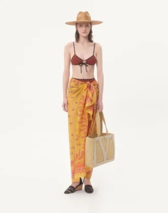 Escape Pareo In Cotton And Silk With Degradé Feather Print