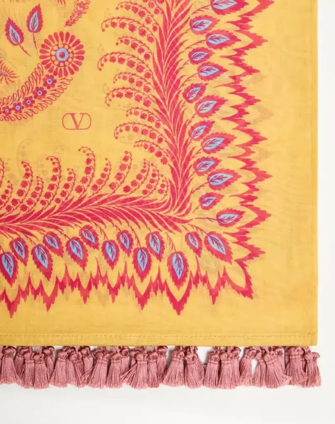 Escape Pareo In Cotton And Silk With Degradé Feather Print