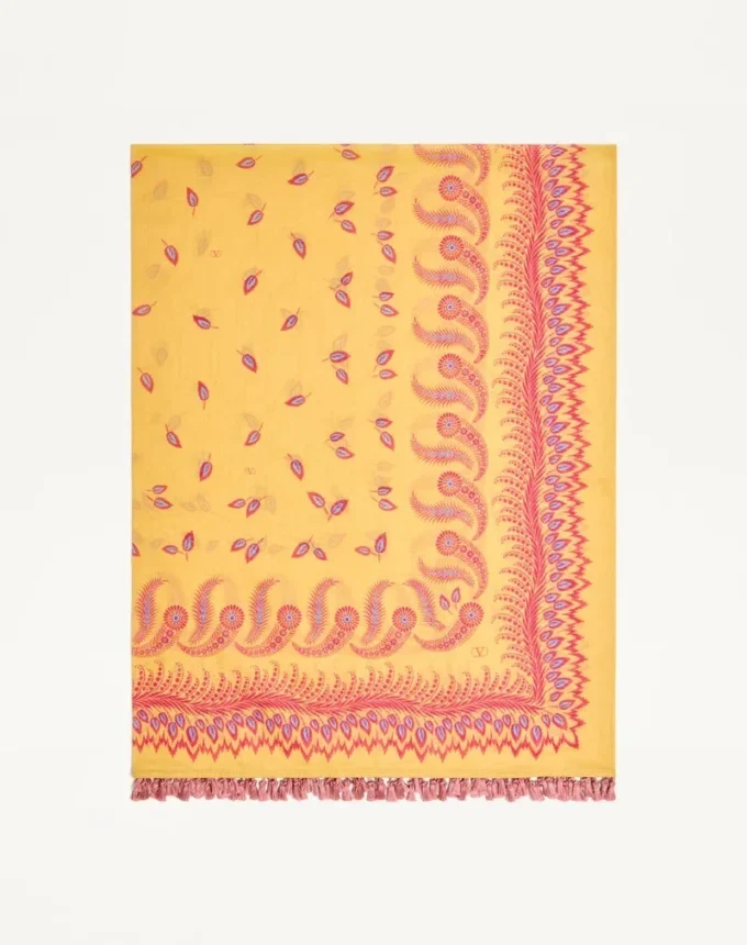 Escape Pareo In Cotton And Silk With Degradé Feather Print