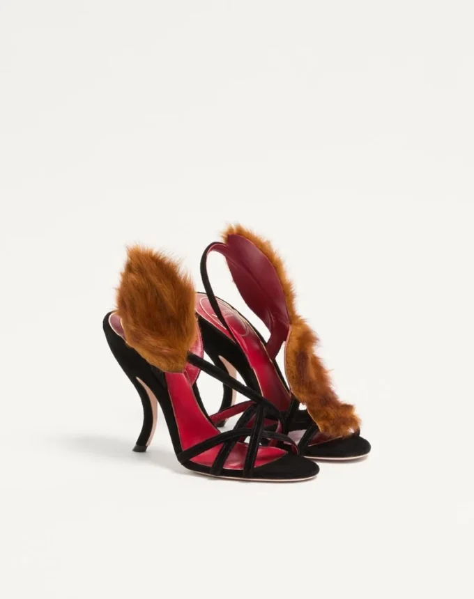 Fetishique Velvet Sandal With Fur Leaf 105 Mm