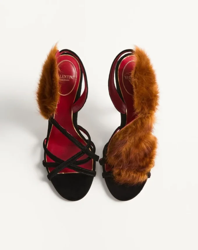 Fetishique Velvet Sandal With Fur Leaf 105 Mm