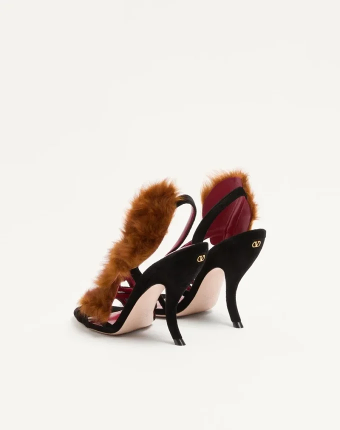 Fetishique Velvet Sandal With Fur Leaf 105 Mm