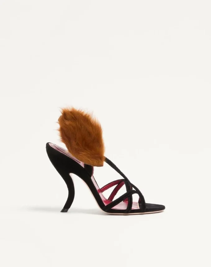 Fetishique Velvet Sandal With Fur Leaf 105 Mm
