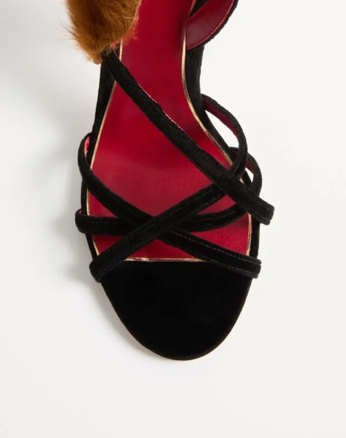 Fetishique Velvet Sandal With Fur Leaf 105 Mm