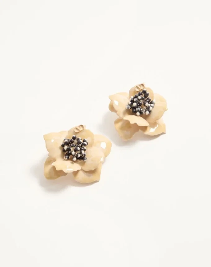 Fleur Lumineuse Earring in Metal, Enamel and Fabric