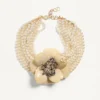 Fleur Lumineuse Necklace In Metal, Enamel, Pearls And Fabric Fleur Lumineuse Necklace In Metal, Enamel, Pearls And Fabric