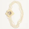 Fleur Lumineuse Necklace In Metal, Enamel, Pearls And Fabric