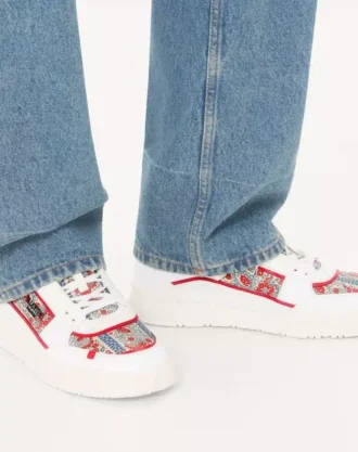 Freedots Low-Top Sneaker In Calfskin And Voyage Imaginaire Fabric