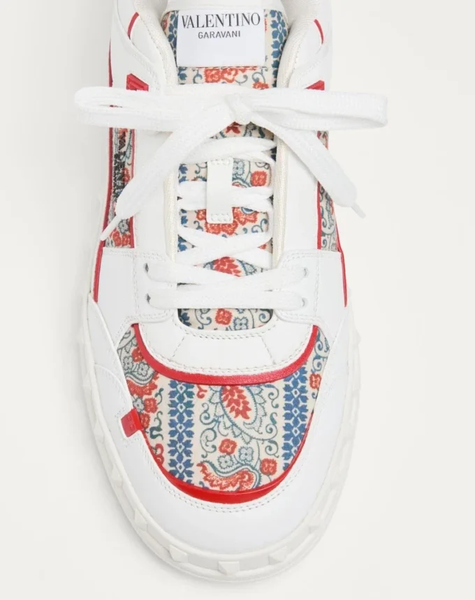 Freedots Low-Top Sneaker In Calfskin And Voyage Imaginaire Fabric