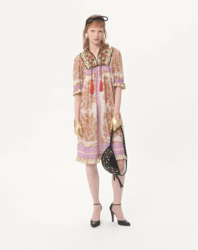 Georgette Lurex Dress With Voyage Imaginaire Print Georgette Lurex Dress With Voyage Imaginaire Print