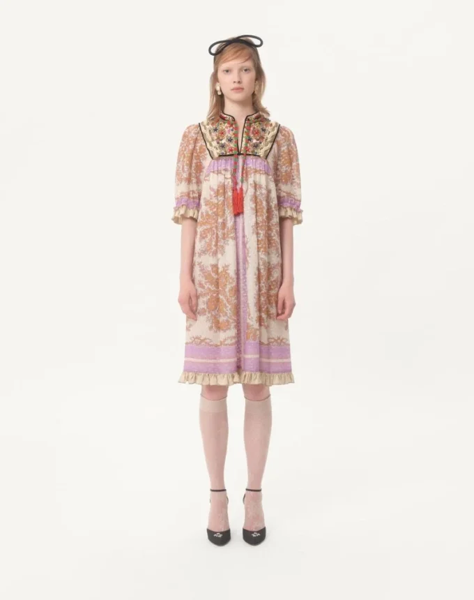 Georgette Lurex Dress With Voyage Imaginaire Print Georgette Lurex Dress With Voyage Imaginaire Print