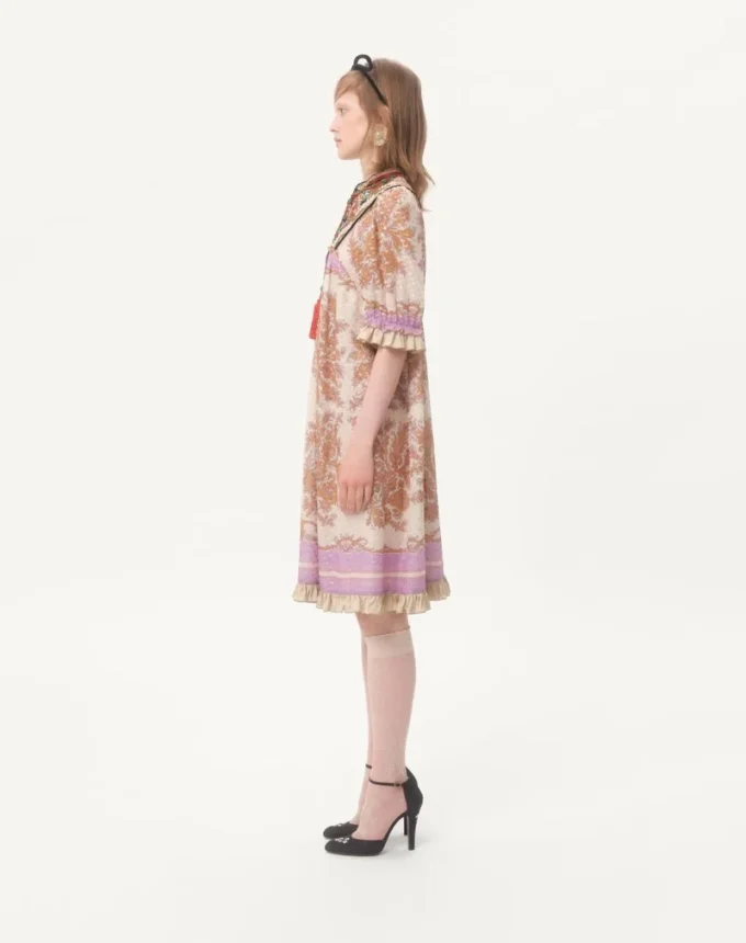 Georgette Lurex Dress With Voyage Imaginaire Print Georgette Lurex Dress With Voyage Imaginaire Print