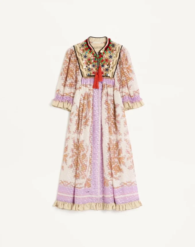 Georgette Lurex Dress With Voyage Imaginaire Print Georgette Lurex Dress With Voyage Imaginaire Print