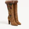 Hotty Boot In Pony-Effect Calfskin With Floral Embroidery And Fur 100mm
