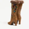 Hotty Boot In Pony-Effect Calfskin With Floral Embroidery And Fur 100mm