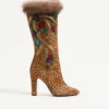 Hotty Boot In Pony-Effect Calfskin With Floral Embroidery And Fur 100mm