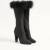 Hotty Shantung Fabric Boot With Feathers 100MM Hotty Shantung Fabric Boot With Feathers 100MM