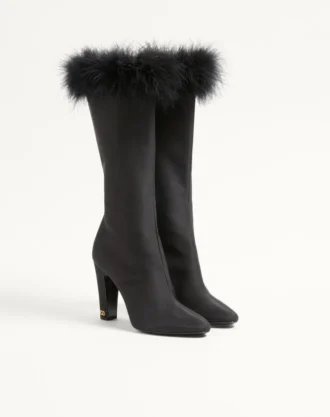 Hotty Shantung Fabric Boot With Feathers 100MM