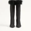Hotty Shantung Fabric Boot With Feathers 100MM Hotty Shantung Fabric Boot With Feathers 100MM