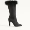 Hotty Shantung Fabric Boot With Feathers 100MM Hotty Shantung Fabric Boot With Feathers 100MM