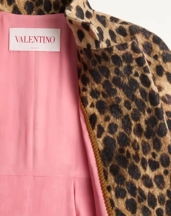 Jaguar Spots Printed Wool Cloth Coat