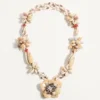 Jardin Aquatique Necklace In Metal, Enamel, Fabric, Shells, Coral And Natural Pearls