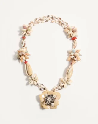 Jardin Aquatique Necklace In Metal, Enamel, Fabric, Shells, Coral And Natural Pearls