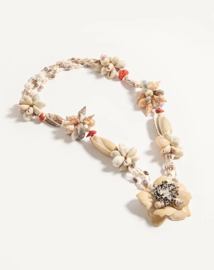 Jardin Aquatique Necklace In Metal, Enamel, Fabric, Shells, Coral And Natural Pearls