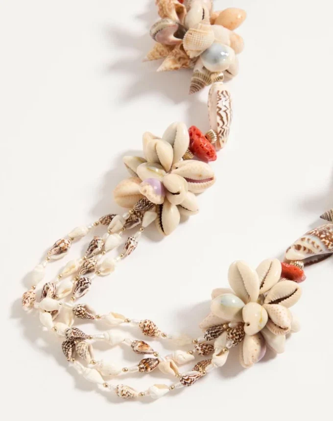Jardin Aquatique Necklace In Metal, Enamel, Fabric, Shells, Coral And Natural Pearls