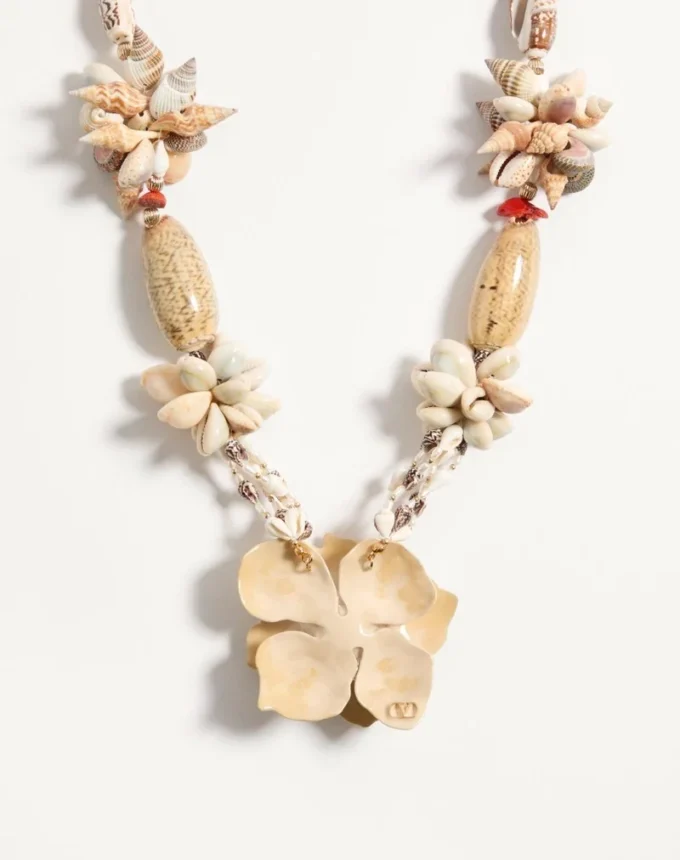 Jardin Aquatique Necklace In Metal, Enamel, Fabric, Shells, Coral And Natural Pearls
