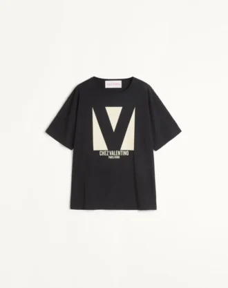 Jersey Cotton T-Shirt With Chez Valentino Print