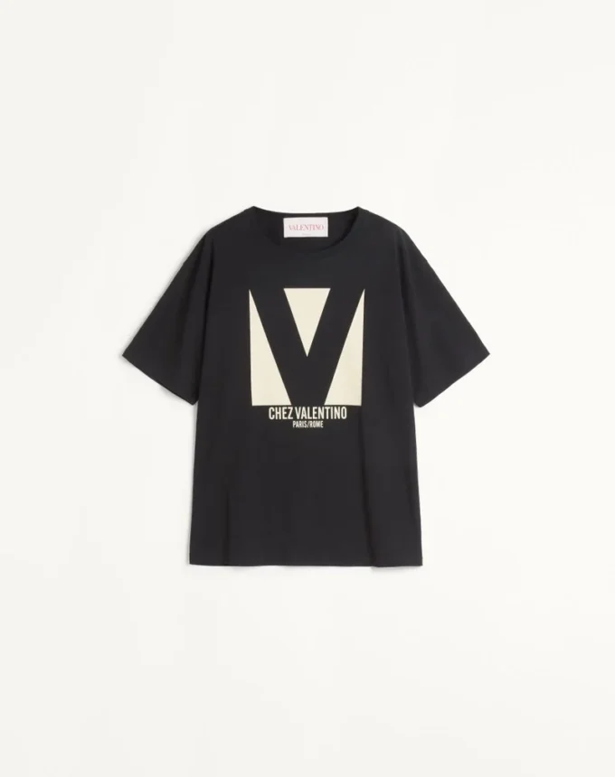 Jersey Cotton T-Shirt With Chez Valentino Print