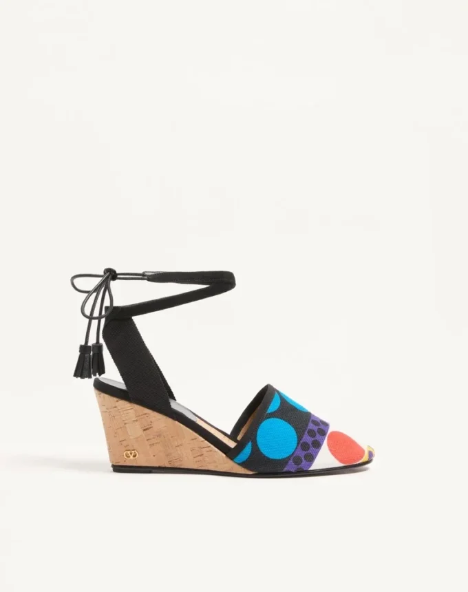 La Cruisette Wedge In Optical Pois Canvas 75Mm La Cruisette Wedge In Optical Pois Canvas 75Mm