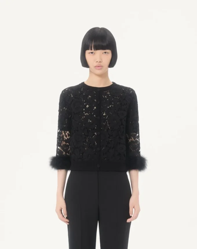 Lace and cotton cardigan