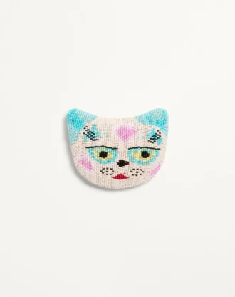 Le Chat De La Maison Brooch In Jacquard Fabric With Resin Bead Embroidery