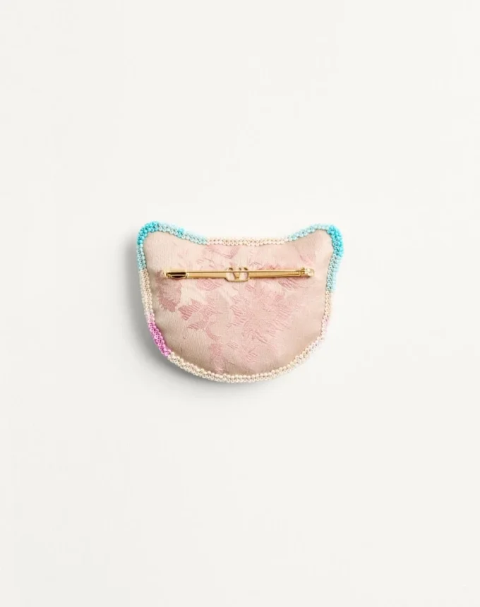 Le Chat De La Maison Brooch In Jacquard Fabric With Resin Bead Embroidery