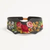 Leather belt with floral motif embroidery 95 mm