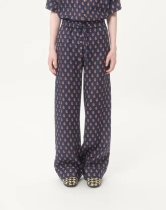 Lightweight Cuffed Linen Pants With Voyage Imaginaire Print