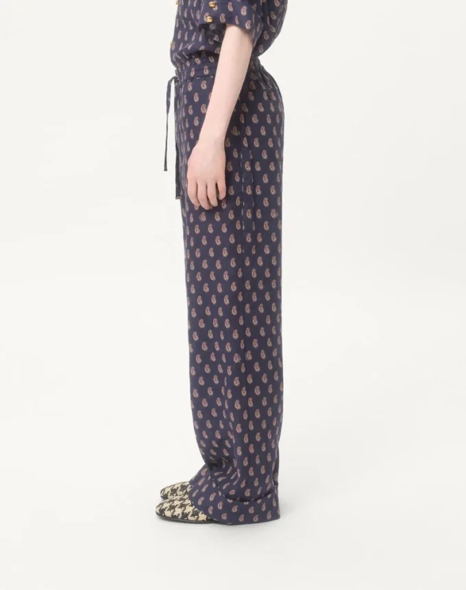 Lightweight Cuffed Linen Pants With Voyage Imaginaire Print