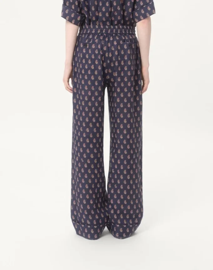 Lightweight Cuffed Linen Pants With Voyage Imaginaire Print
