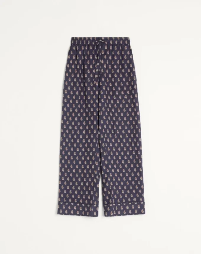 Lightweight Cuffed Linen Pants With Voyage Imaginaire Print