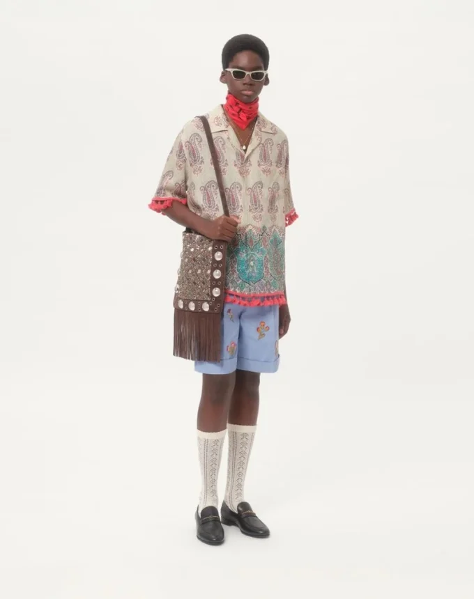 Lightweight Linen Bowling Shirt With Voyage Imaginaire Print