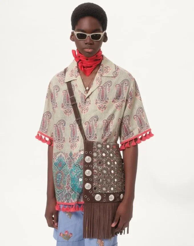 Lightweight Linen Bowling Shirt With Voyage Imaginaire Print