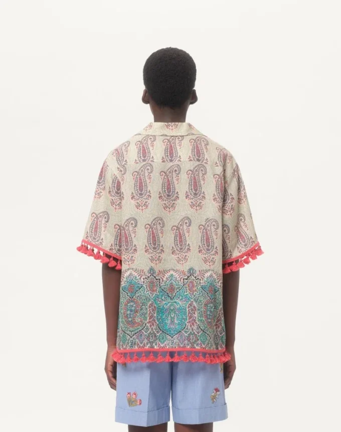 Lightweight Linen Bowling Shirt With Voyage Imaginaire Print